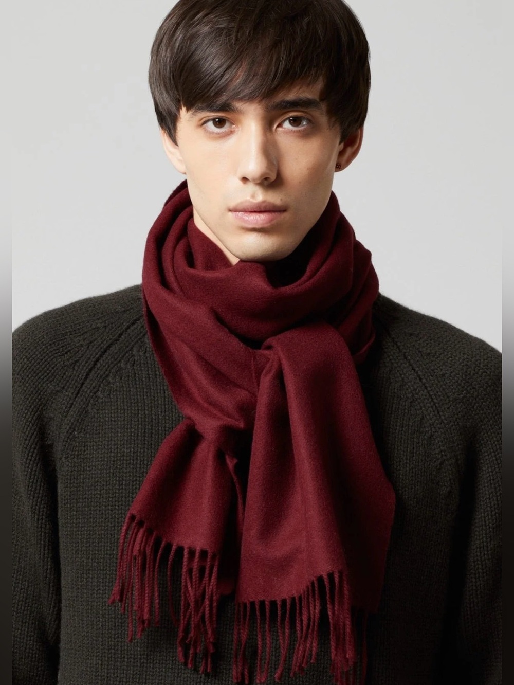 Men’s Pure Cashmere Scarf Muffler in Wine Made in England
